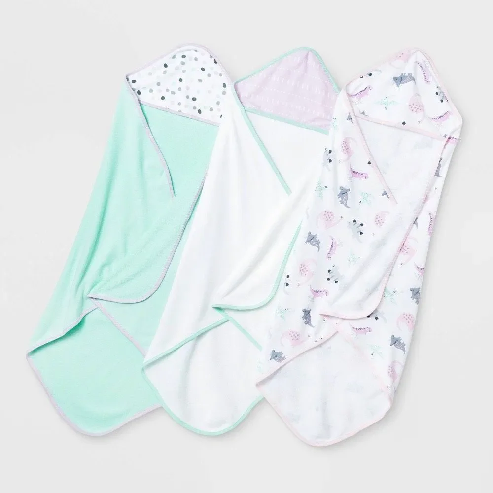 Baby Girls 3pk Dino Hooded Bath Towel Set New